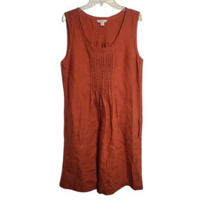 Garnet Hill Orange Rust Linen Pin Tuck Front Pockets Dress Size 6 Small